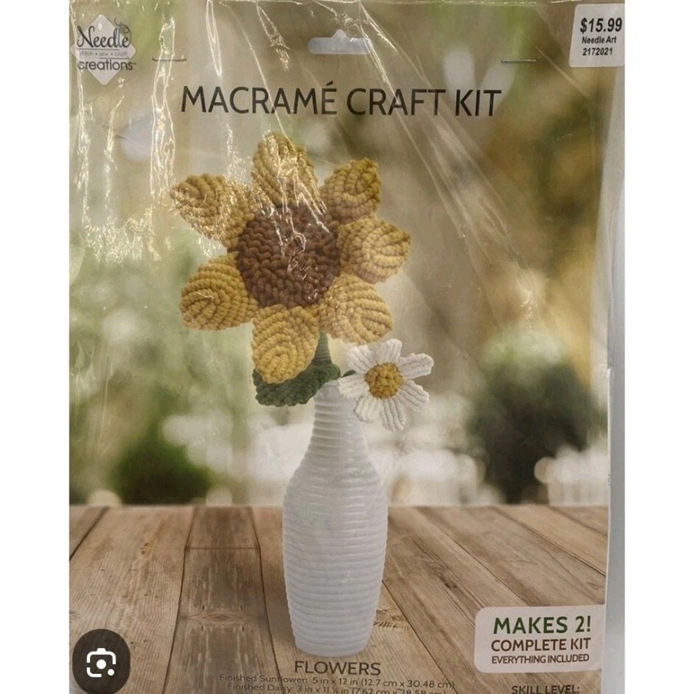 Needle Creations Macrame Craft Kit Flowers Sunflower Daisy‎ Advanced Skill